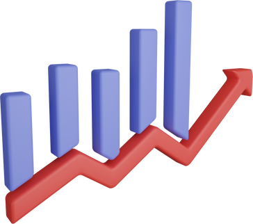 3d Line Bar graph Chart Left View with transparent background